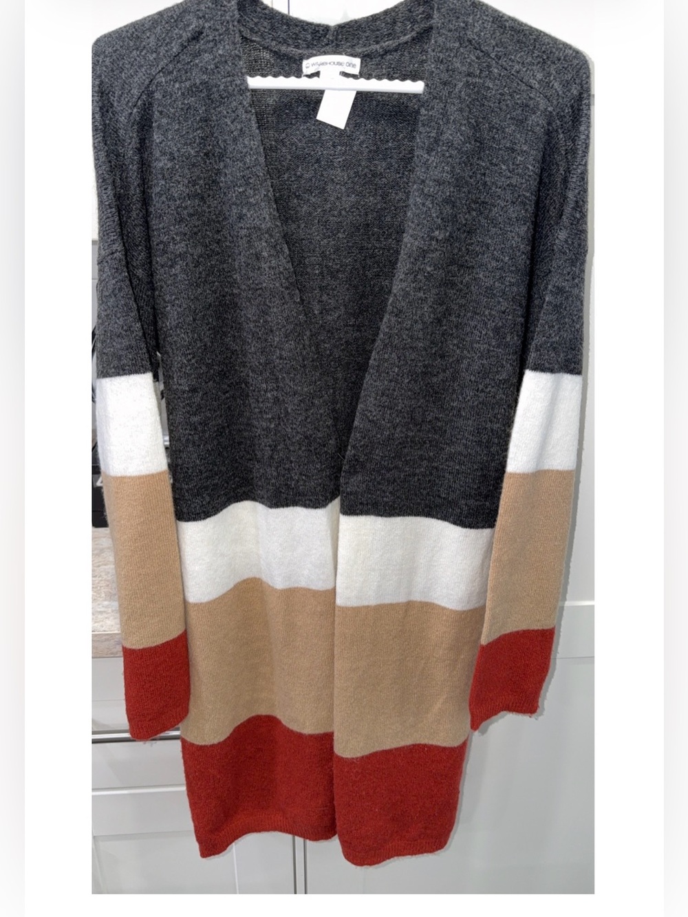 Colorblock Open-Front Sweater Cardigan - Grey, white, brown, copper. New Ladies.